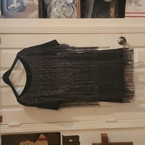 BLACK SILVER SPARKLE FRINGE DRESS ELOQUII